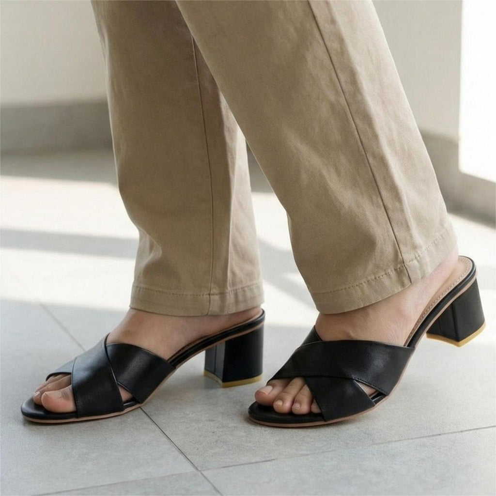 Cross-Strap Block Heel Sandals